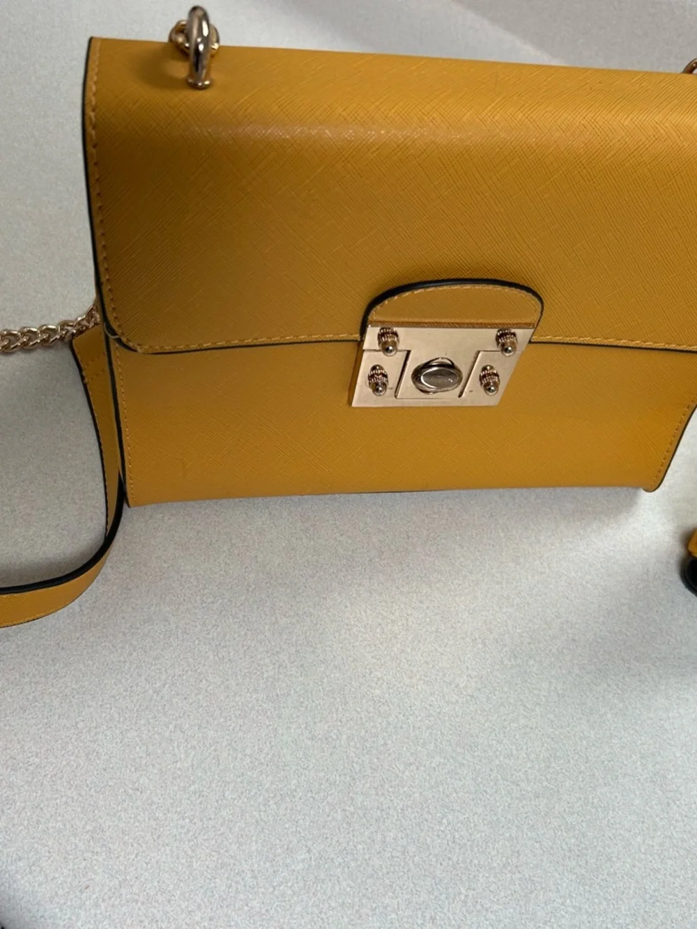 Mustard Yellow Crossbody Bag with Gold Turn-Lock - Picture 1 of 5